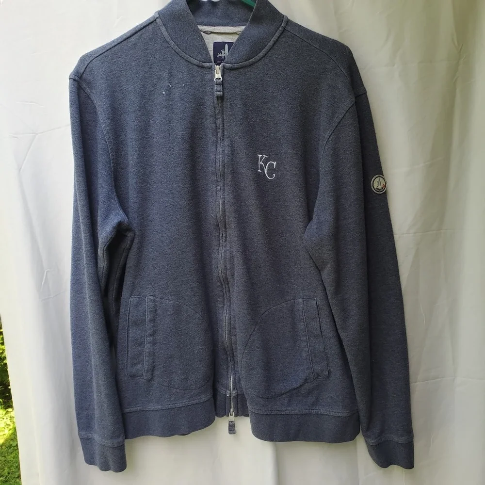 Johnnie-O Mens KC Full Zip Fleece Sweatshirt Blue Large Bomber Jacket Style